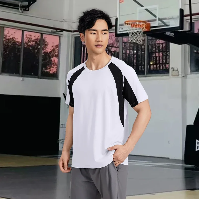 

Sporty and casual short-sleeved T-shirt with large breathable holes and mesh, two-tone T-shirt