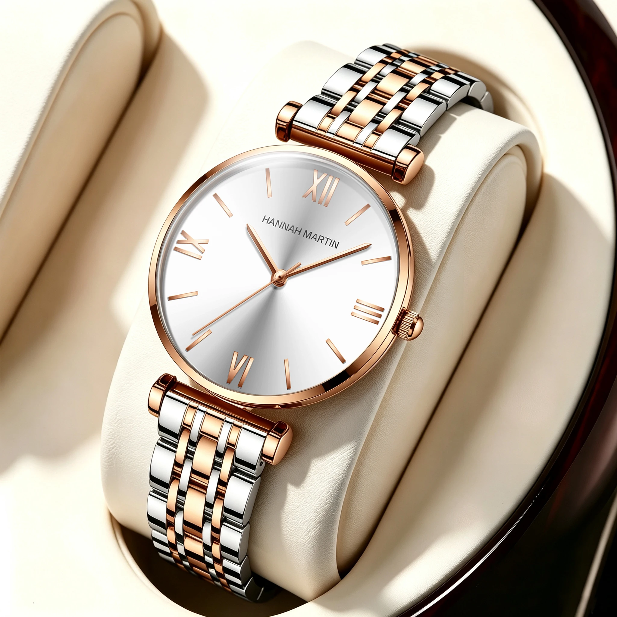 Hannah Martin Luxury Watch Fashion Rose Gold Women Japan Quartz Movement 36mm Simple Dial Roman Scale Waterproof Watch for Women