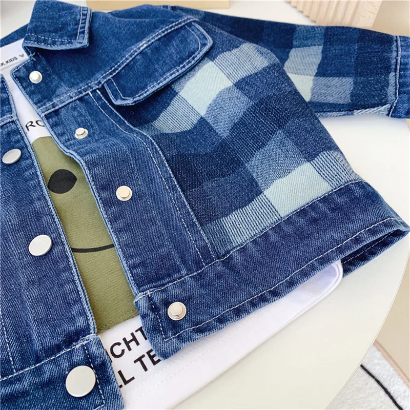 Ragazzi cappotto giacca capispalla in cotone soprabito 2023 Plaid Jean primavera autunno antivento abbigliamento caldo per bambini