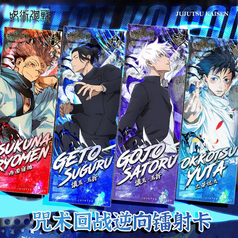 Anime Jujutsu Kaisen segnalibro Satoru Gojo Geto Suguru Ryomen Sukuna collezione di biglietti Laser a doppia faccia Kawaii Toys Fans Gift
