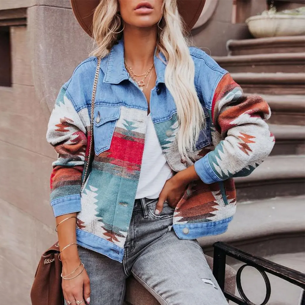 Women's Autumn Short Denim Jacket Washed Color Matched European And US Style Independent Station Clothing