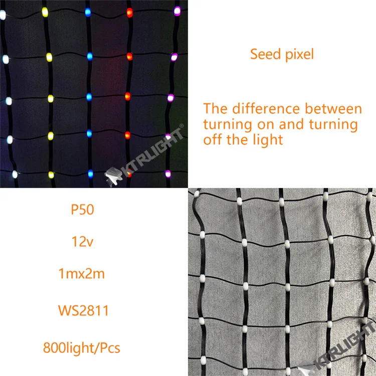 DC12V 5cm Spacing 1M (20 Pixels) * 2M (40 Pixels) Addressable RGB Intelligent Bold LED Pebble/Seed Flexible Matrix Grid Screen