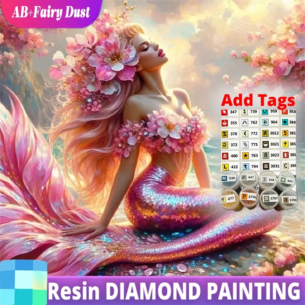 

Resin AB Fairy Dust Diamond Painting Woman Portrait New Arrival Seasdie Mosaic Mermaid Picture Rhinestones Kits Decor For Home