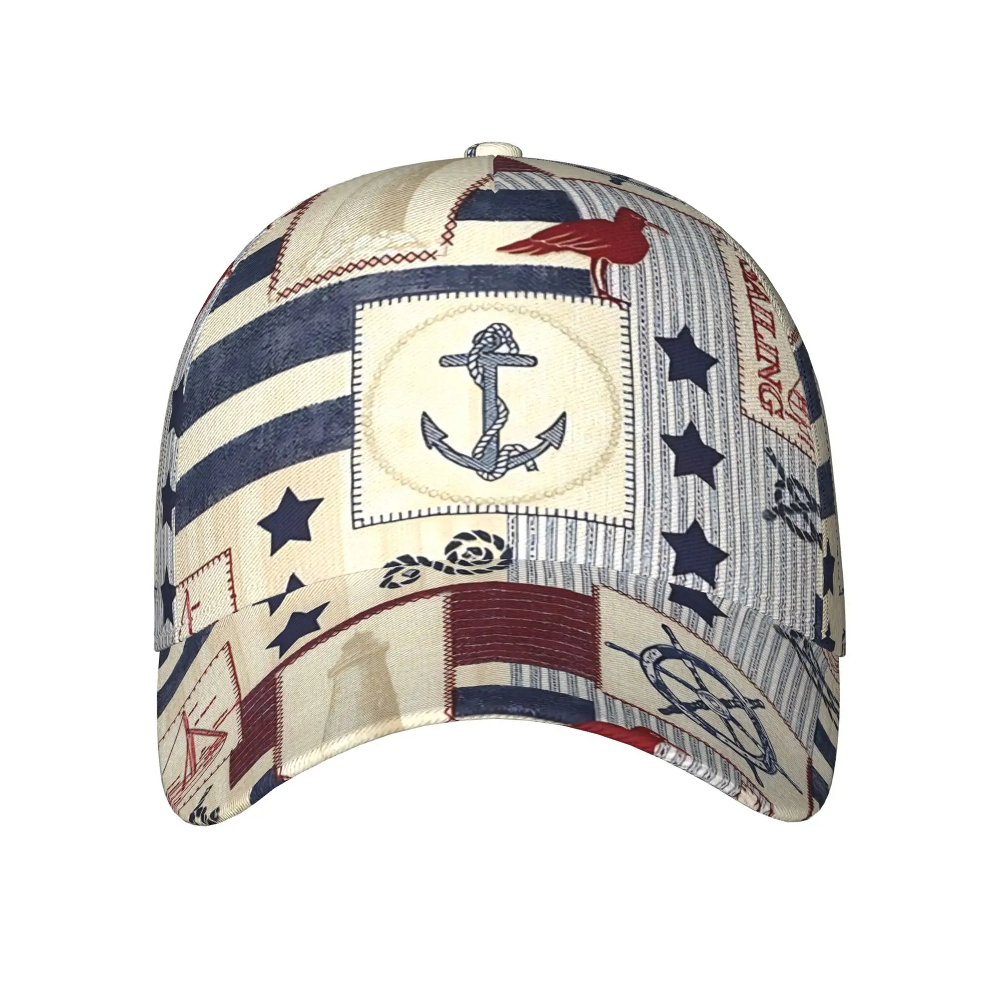 Custom 1pc of Nautical Patchwork Full Print Baseball Caps, Trendy Street Style Caps, Casual Sports Outdoor Hats, Hats, Unisex