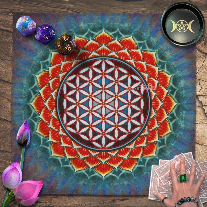 

Flower Of Life Tarot Tablecloth Altar Cloth Crystal Pendulum Divination Board Game Solitaire Card Astrology Mandala Tapestry New