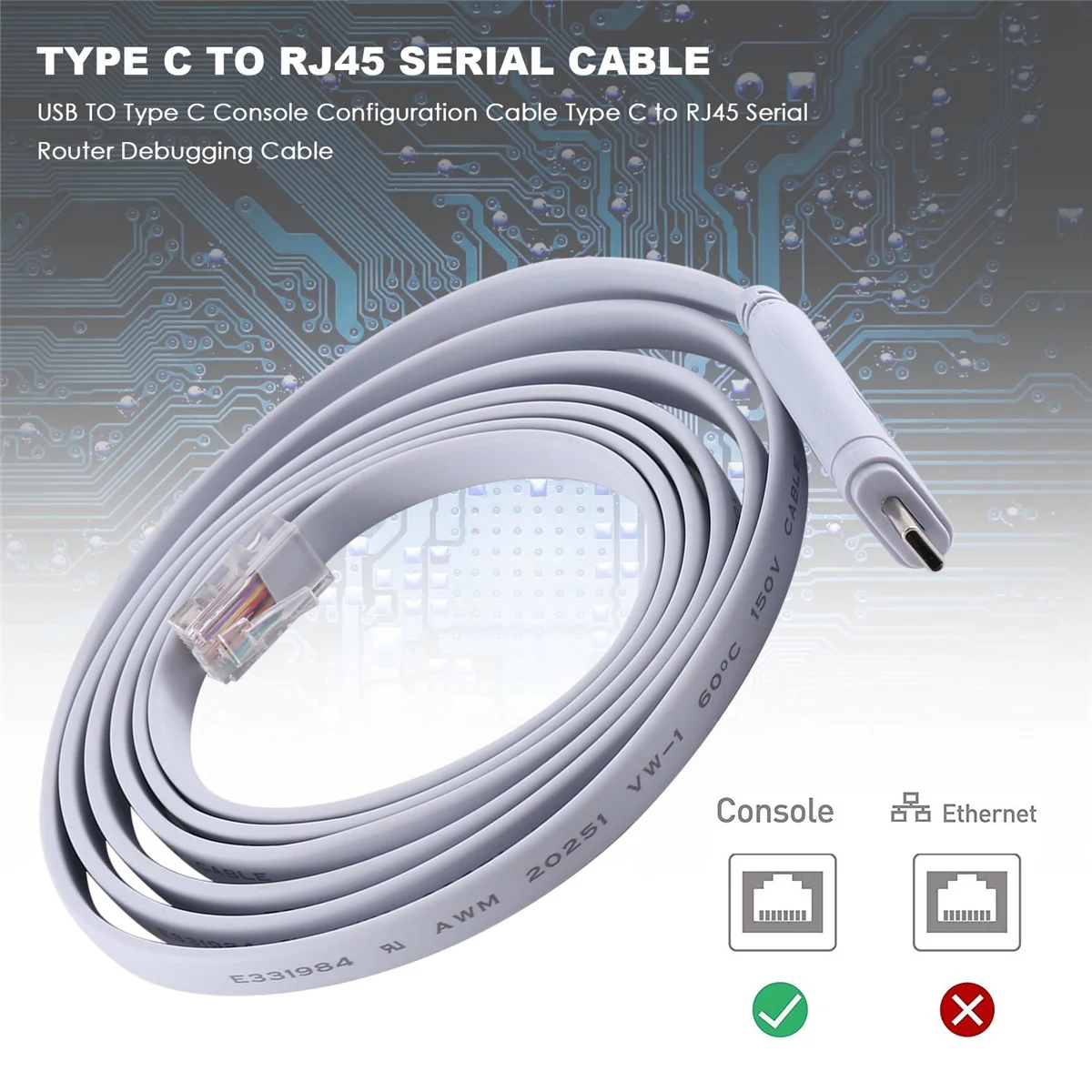 USB TO Type C Console Configuration Cable Type C to RJ45 Serial Router Debugging Cable