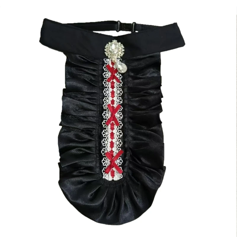 Women Medieval False Collar Victorians Colonial Jabot Ruffled Satins Crystal Detachable Collar Necktie Halloween Costume