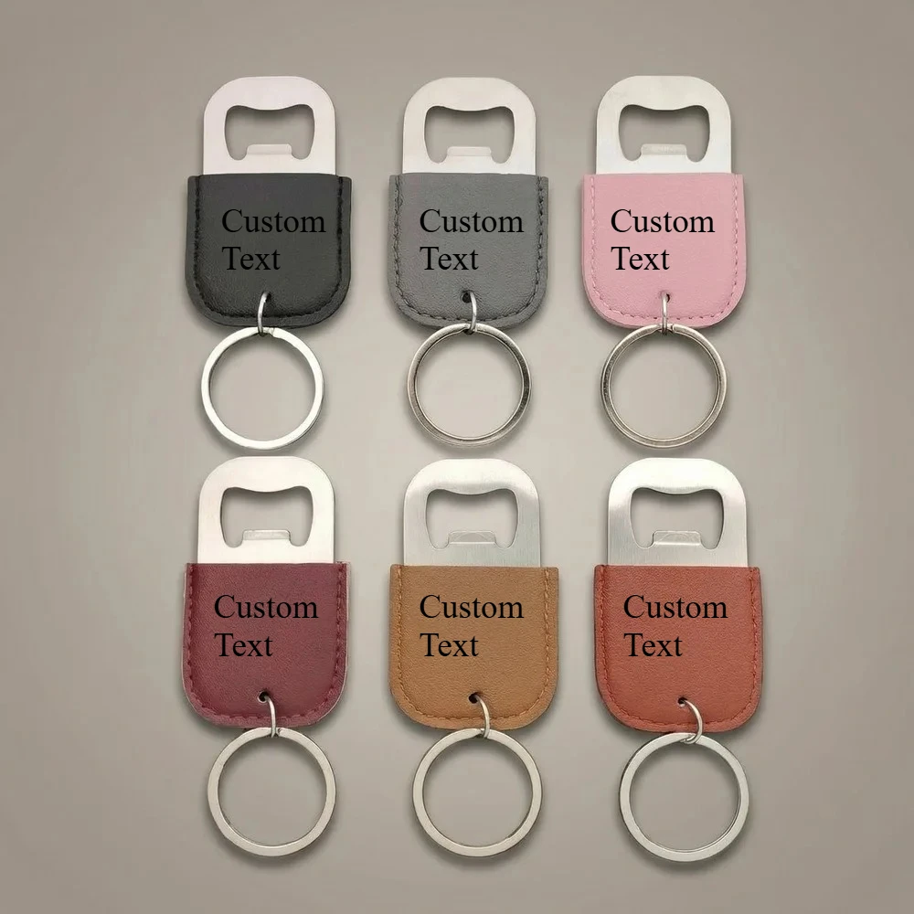 

Custom Creative PU Leather Keychain Stainless Steel Bottle Opener Keyring Cute Men Women Key Ring Chain Car Accessories Gift
