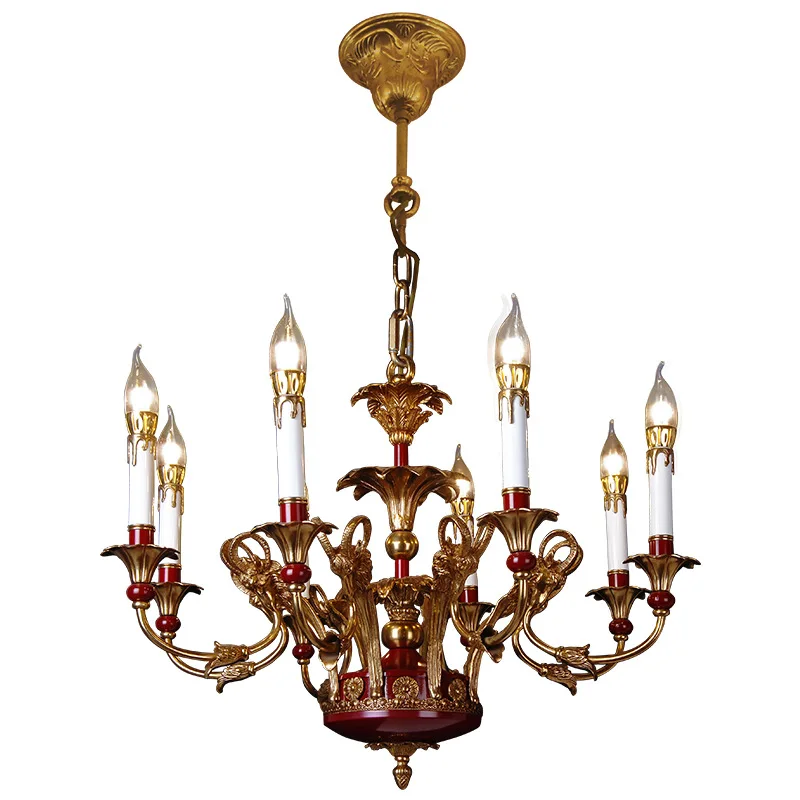 ثريا فرنسية مصنوعة بالكامل من النحاس، وإضاءة عتيقة لغرفة الطعام، وغرفة النوم وغرفة الدراسة وإزالة الشمع #1