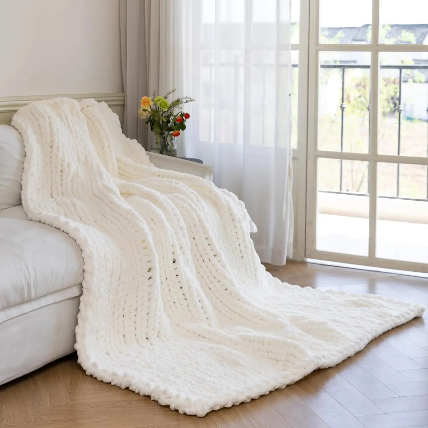 

Chunky Knit Blanket - Luxury Soft Cozy Queen Size(40 * 50) Throw Blanket,100% Woven Blanket Rope Knot Throw Blanket For Couch,