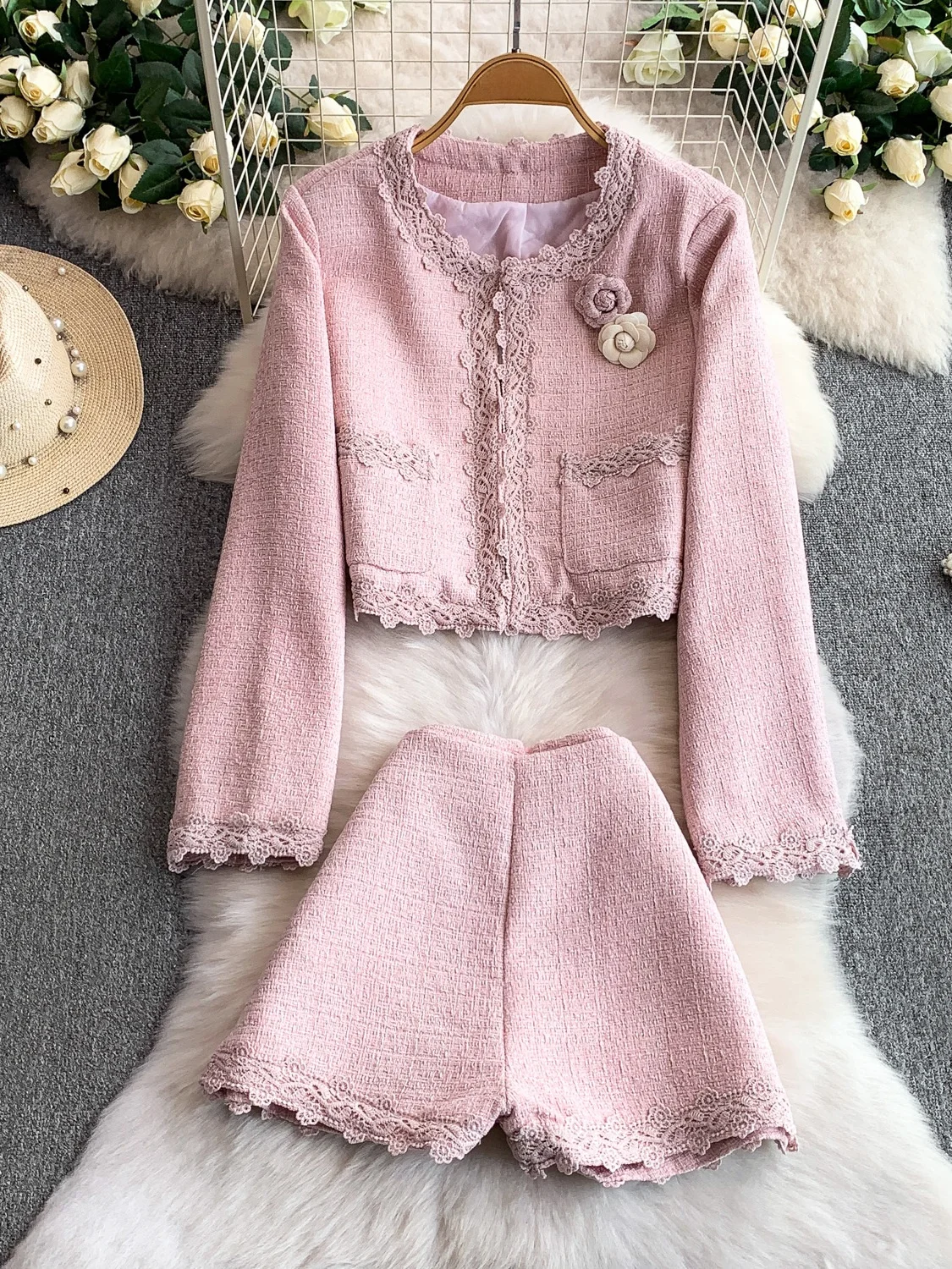 

Женский джинт с 3D цветочным принтом и кружевом, нежный возрастной комплект из двух предметов, тяжелая вышивка, модный...