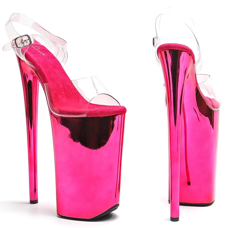 Leecabe  26CM/10inche    PVC  upper Open Toe   electroplate High Heel platform sexy exotic  party sandals   Pole Dance shoes