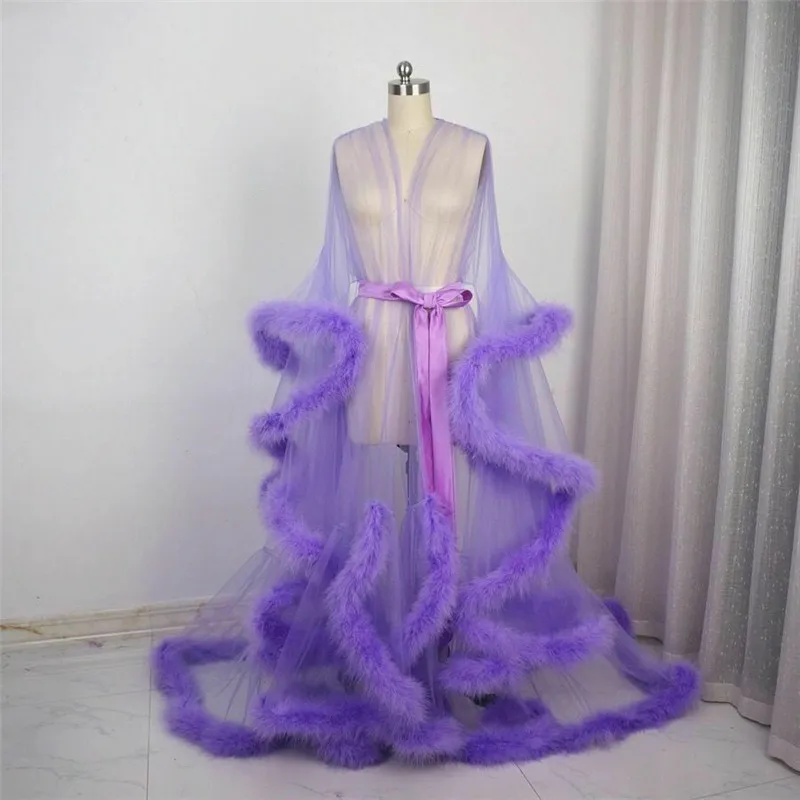 

Women's Faux Fur Robe Pregnant Party Sleepwear Women Sexy Split Bathrobe Sheer Nightgown Prom Bridesmaid Shawel Wraps