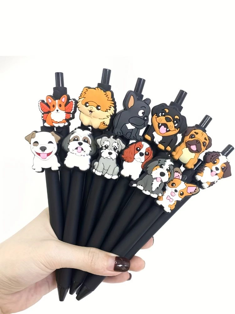 

10PCS cheerful dog pattern patch pen, animal puppy series ballpoint pen, office study special writing pen
