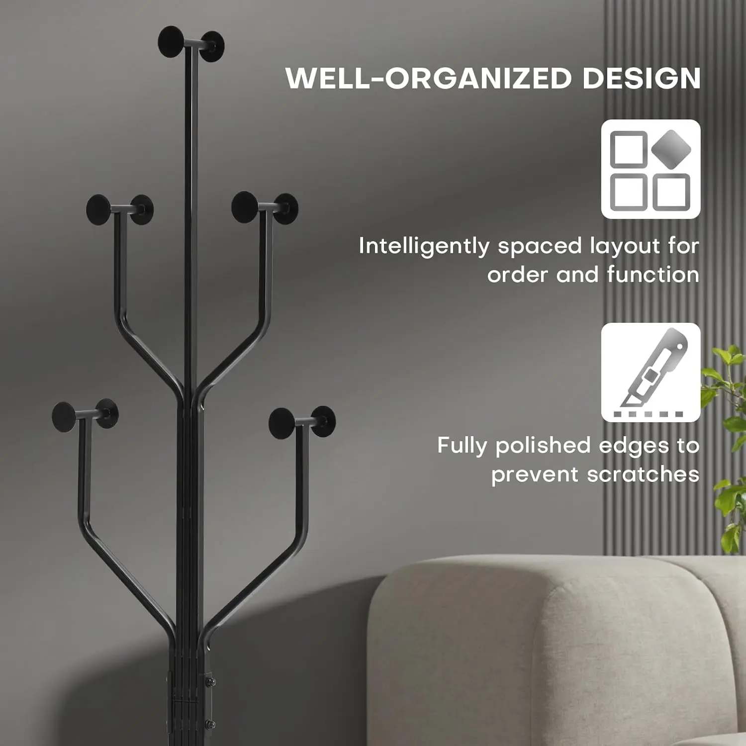 Coat Rack Freestanding Metal Coat Tree with 10 Hooks, Black | Heavy Duty Standing Coat Rack, Stainless Steel Marble, Customized view 5