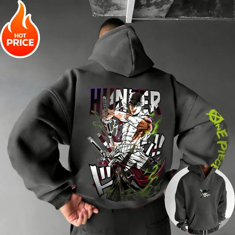 Anime One Piece Zoro Harajuku Streetwear Męska Bluza Vintage Streetwear Zimowa Damska Bluza z Kapturem Oversize z Długim Rękawem