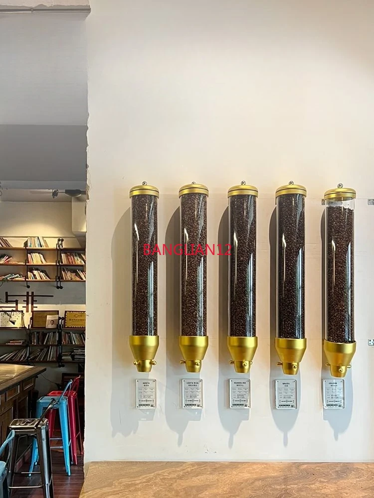 

Настенный контейнер для хранения кофейных зерен большой емкости, золотой настенный резервуар для зерен