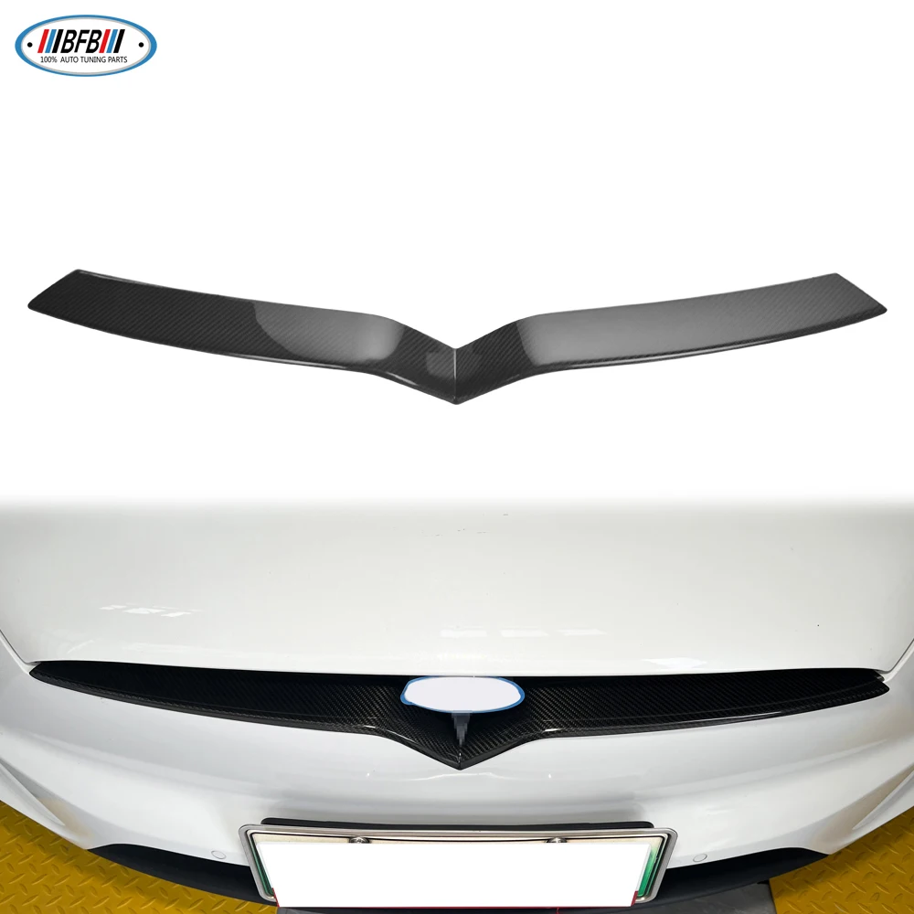 

For Tesla Model X 2016-2024 Dry Carbon Fiber Front Center Grilles Grille Molding Strip Cover Trim