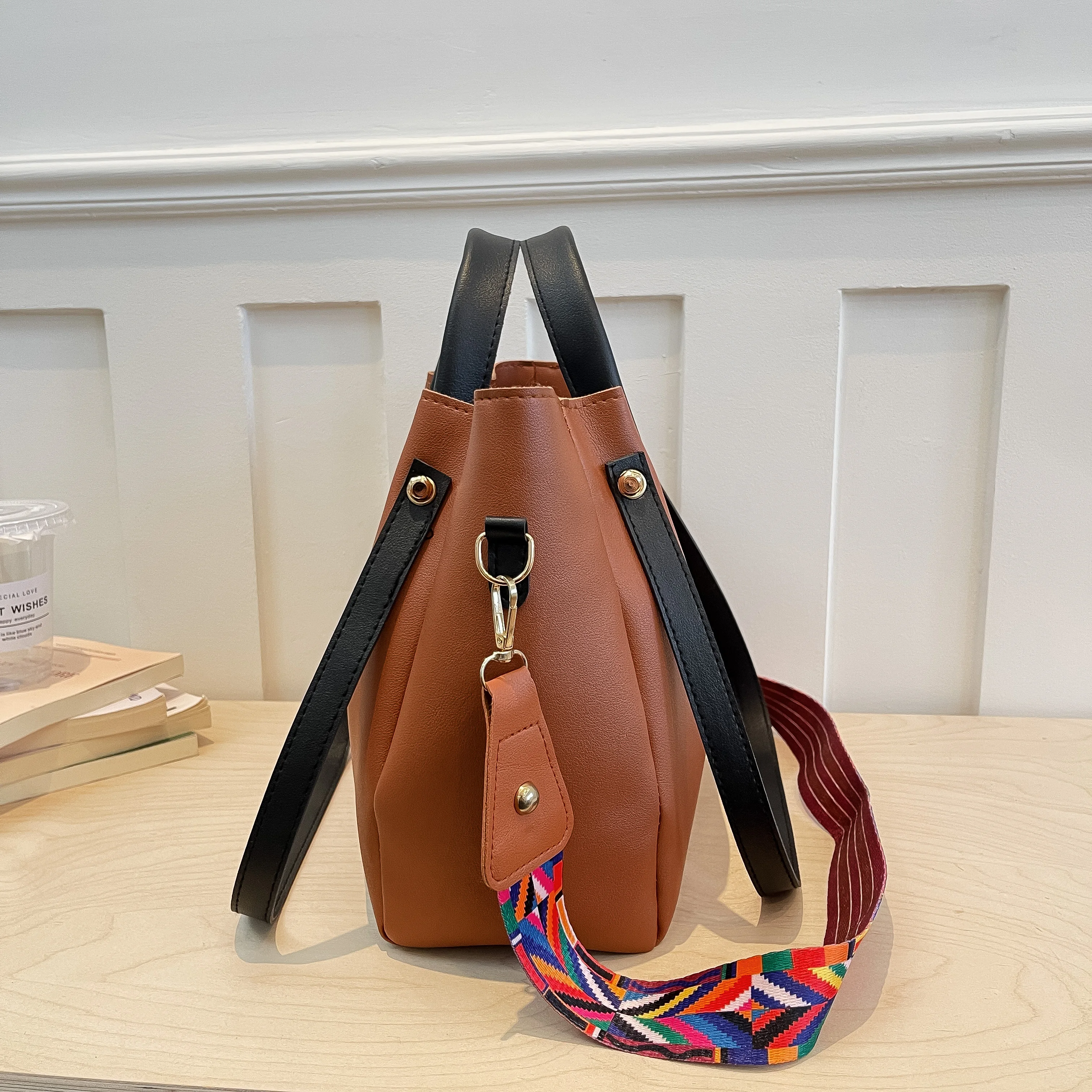 5Pcs/Set Women's Handbags Fashion PU Leather Tote Crossbody Bag Set Casual Pink Shoulder Bags with Purse & Coin Pouch view 4