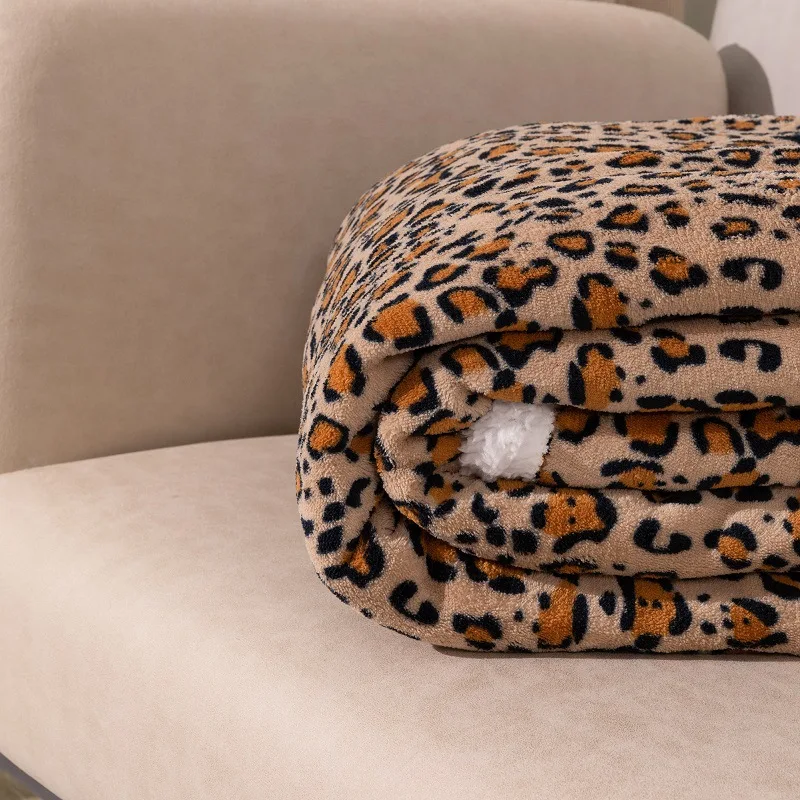 Soft Home Coral Plush Blanket Bed Cover Bed And Sofa Leopard Print Pattern Print Blanket Comfortable Soft Breathable Portable