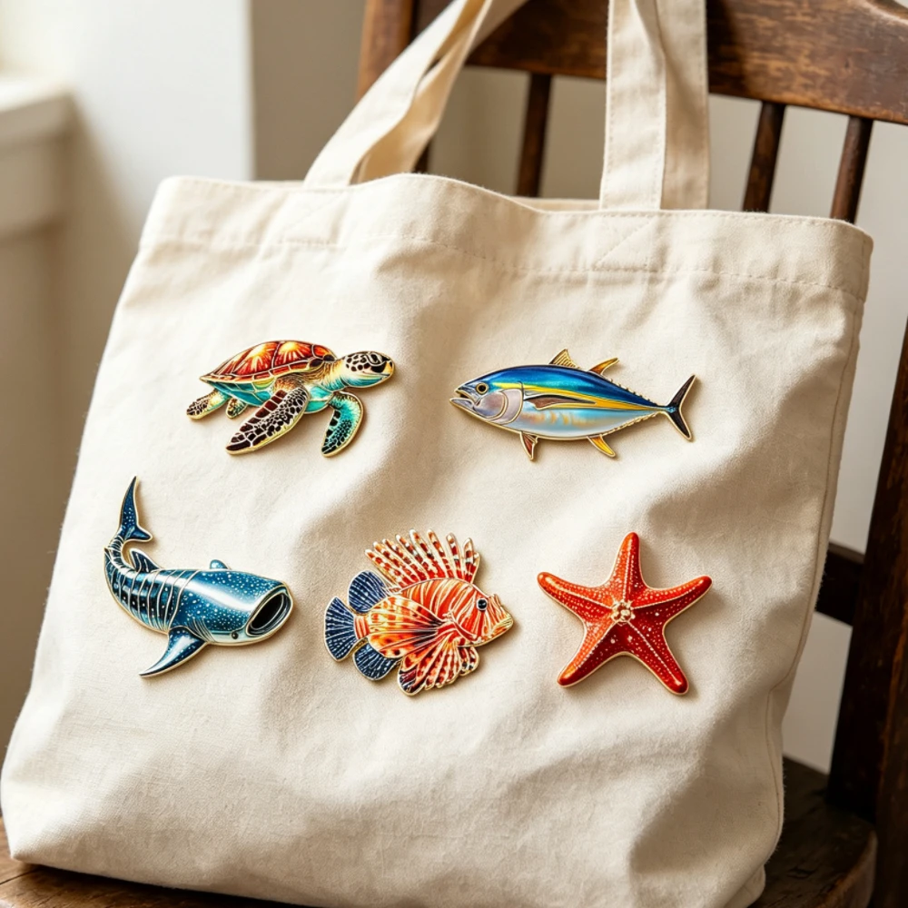 6pcs Cute Sea Animal Enamel Lapel Pins, Ocean Wildlife Brooch Set Decorative Metal Pin Badges for Backpack Bags Garments