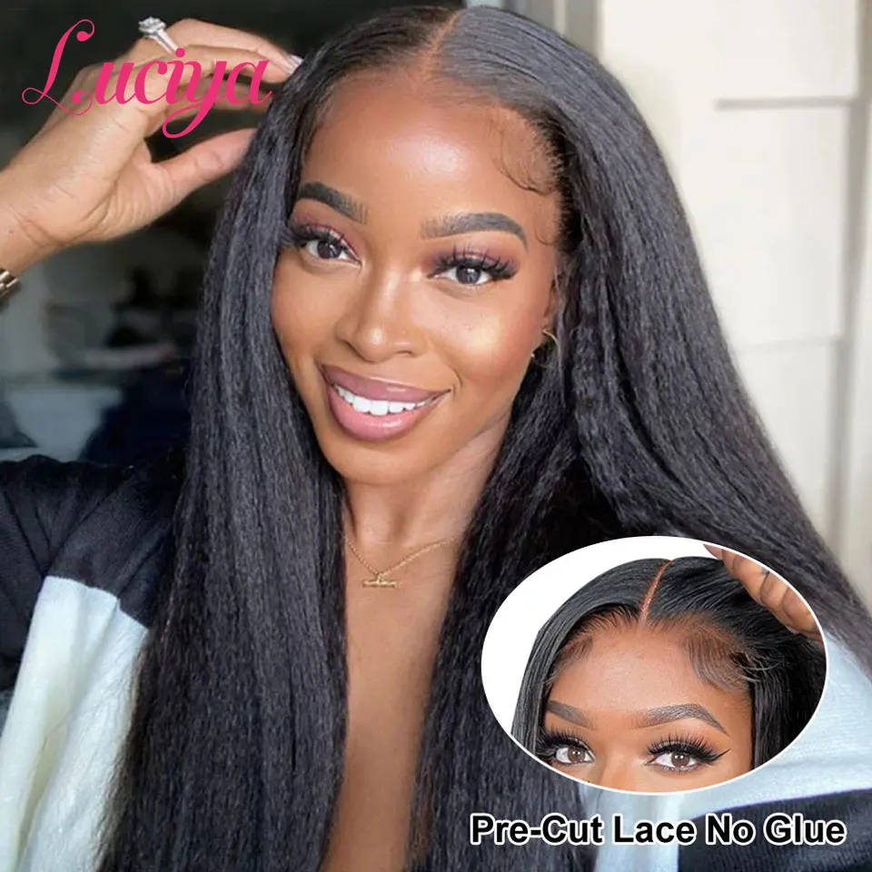 Wig rambut manusia tanpa lem lurus Kinky Wig penutup renda 5x5 HD Wig depan renda 13x 4/13x6 untuk wanita Wig Frontal pra-pencabutan renda