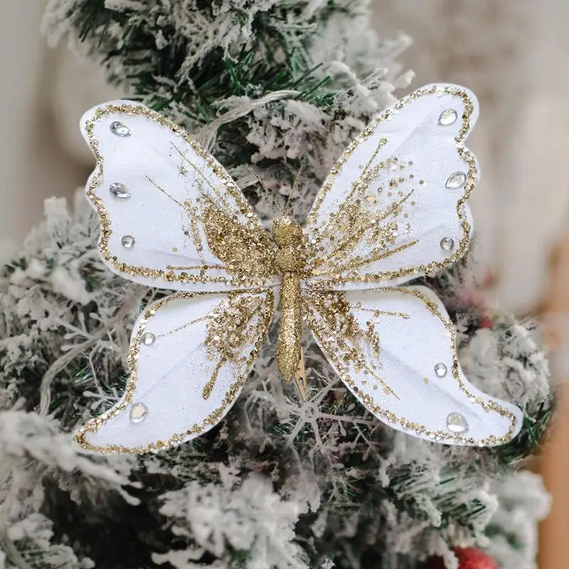 Christmas Tree Butterfly Ornaments Fabric Butterfly Ornament Christmas Tree Decor Flower Bouquet Accessories Seasonal Decor