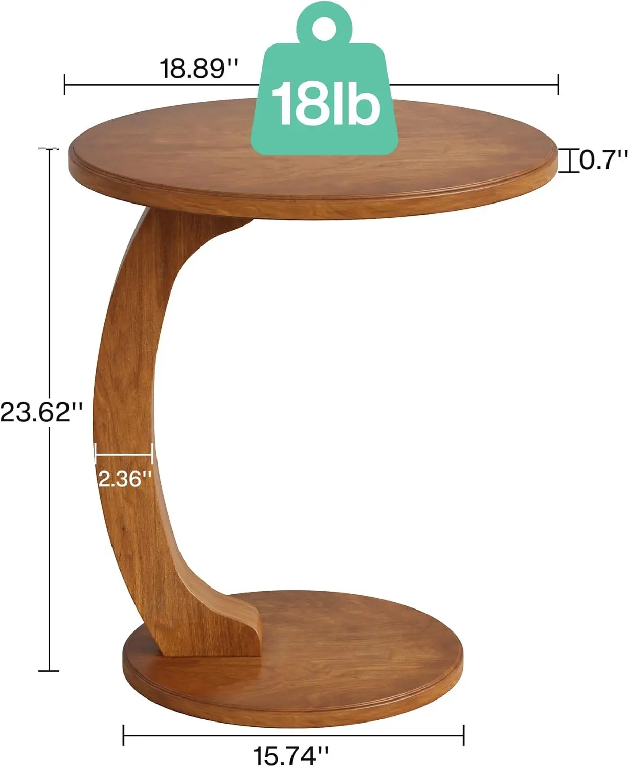 Solid Wood C-Shaped Side Table, Small Couch Side Table, Mid-Century End Table, Retro Side Table, Boho Side Table for Living Room