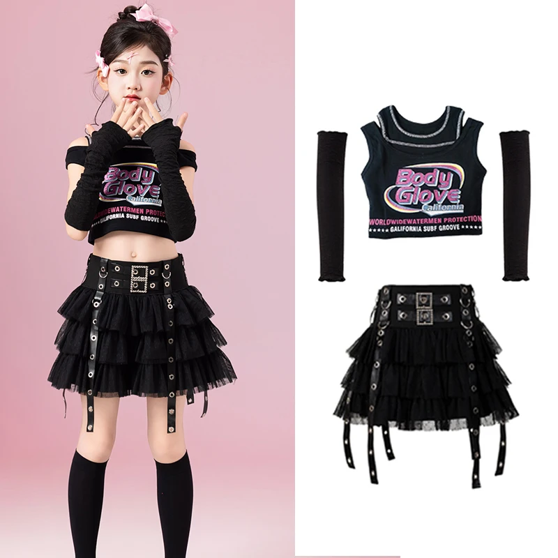 

New Kids Stage Performance Kpop Outfit Girls Jazz Dance Costume Children Ballroom Dance Clothing Street Dance Suits XS9775