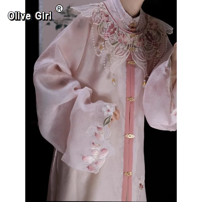 Olivegirl Hanfu Dress Embroidered Flower High End Women's Mingzhi Cloud Shoulder Hanfu Set Spring Daily Summer Cosplay