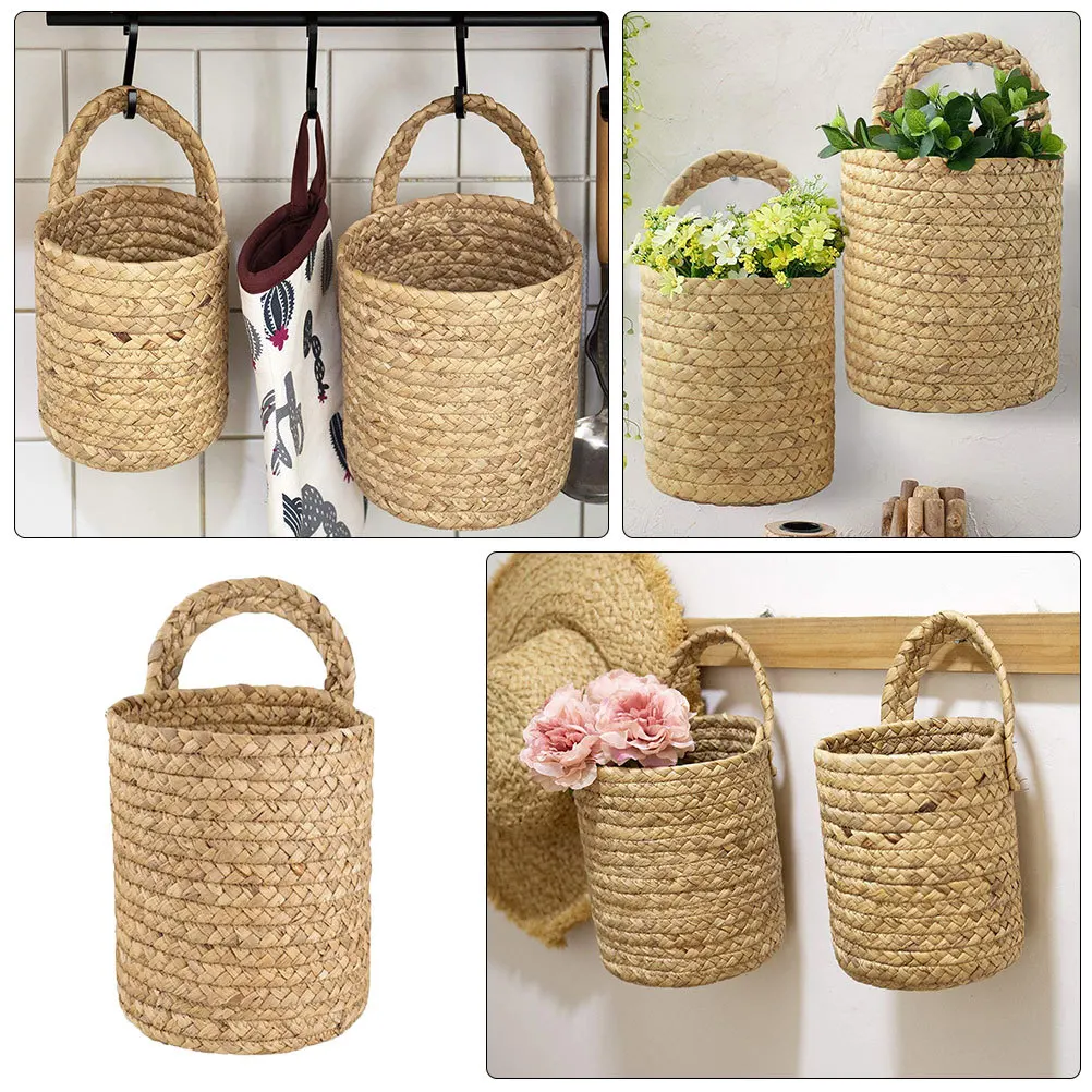 

1Pcs Seagrass Woven Storage Basket Premium Handmade Organizer for Home Desktop Hanging Plant Flower Container Eco-Friendly