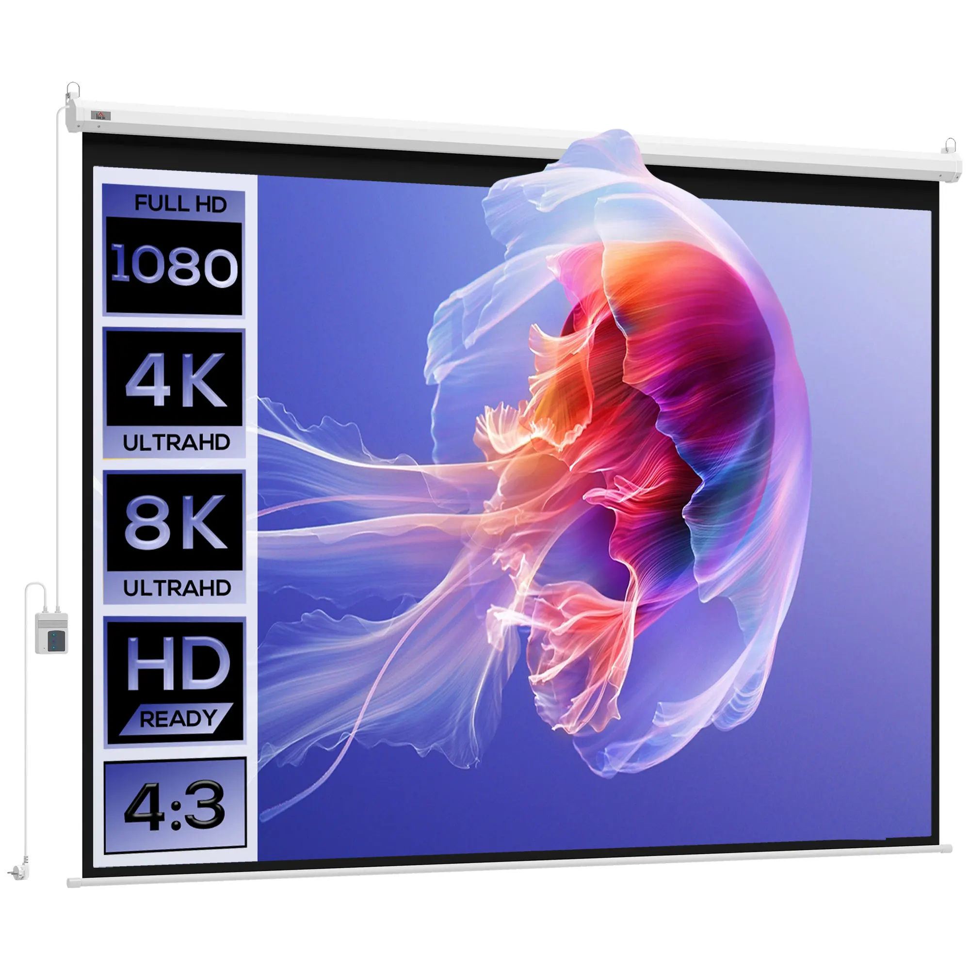 Homcom 84" 4:3 4K HD Motorisierte Projektionsleinwand für Heimkino, Wand-/Deckenmontage, Bedienfeld, Fernbedienung – Detail 2