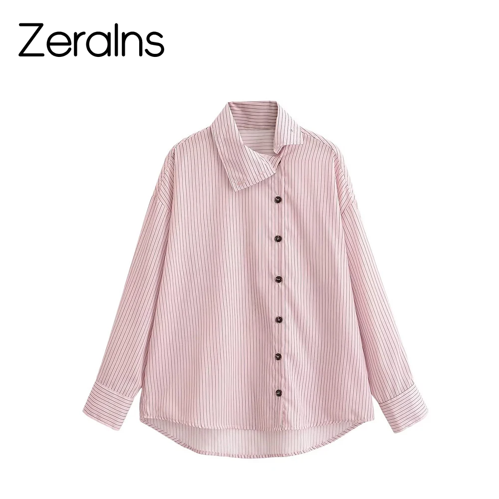 ZERAINS 2026 Frühjahr/Sommer Neue Damenmode Süßer Stil Lockerer Kragen Einreihiges Gestreiftes Hemd