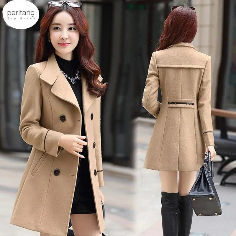 

Autumn And Winter Wool Jacket Womens Clothing Medium Length Woolen Coats Slim Wild Elegant Female Korean Outerwear 3XL