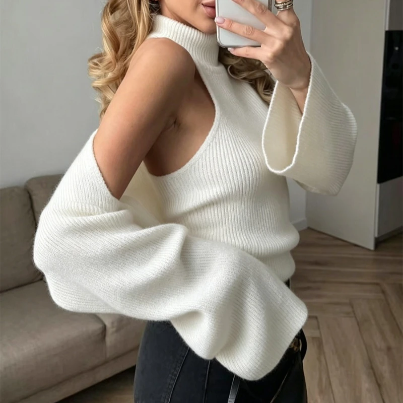 Tsiisd Fashion Women's Sweater Knit 2 Piece Set Turtleneck Ribbed Vest Crop Cardigan Sets Casual Commute Female Knit Sweater New