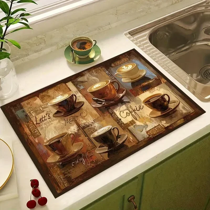 1pc Coffee Pad Coffee Cup Printed Drip Pad New Type Itchen Countertop Drying Pad Tableware Drying Pad Bowl Drying Pads