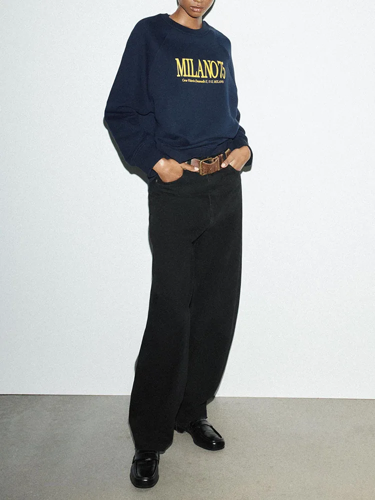 New 2025 Winter Women's Sweet Personali Match Long Sve round Ne Printed Sweatirt Casual Comfortable Loose Sle