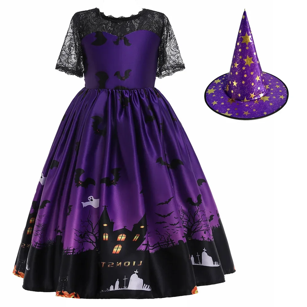 Cross-border New Halloween Cosplays Castle Print Lace Costume Children's Princess Dress Dress