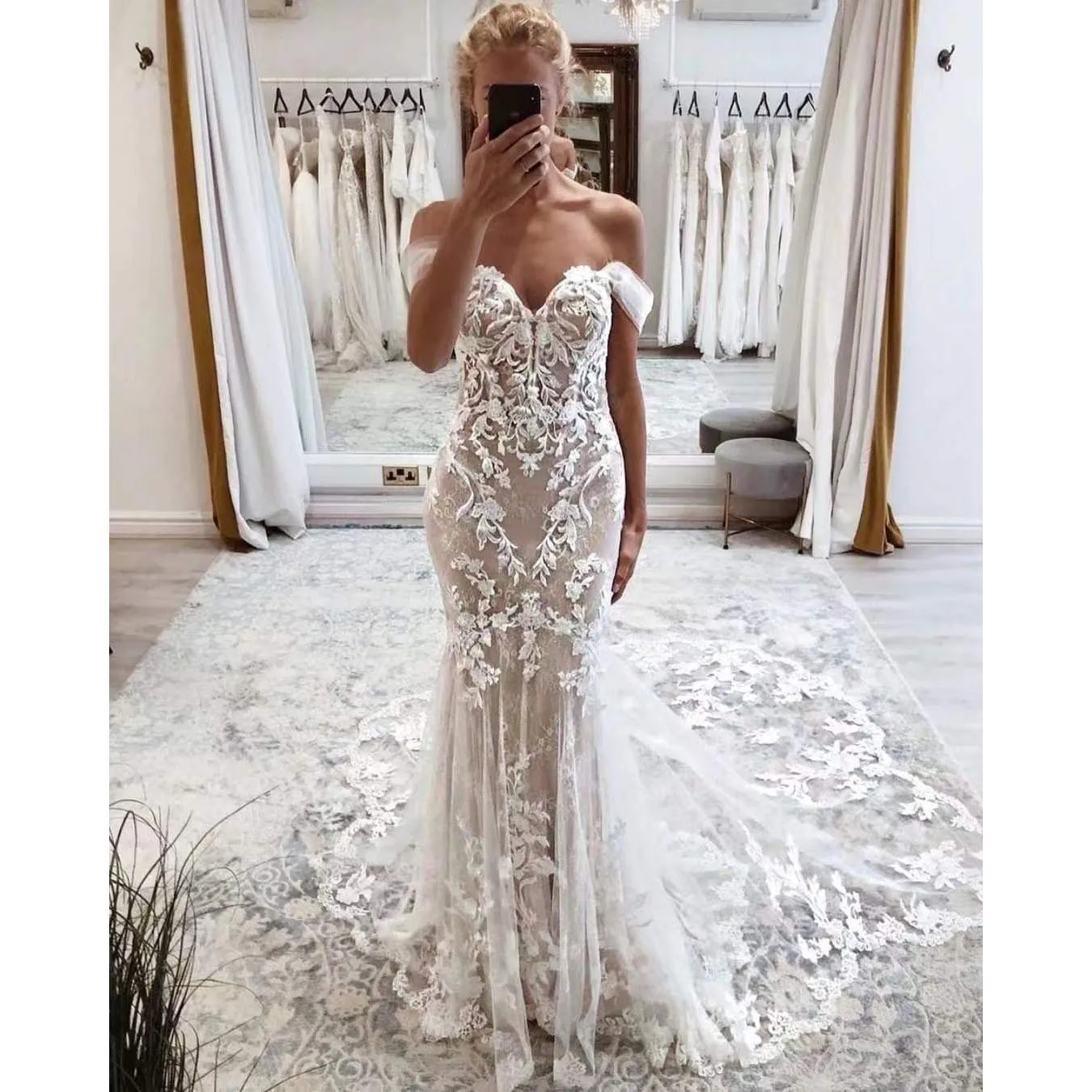 Robe de Mariée Blanche Personnalisée avec Appliques, Manches Courtes, Traîne Serrée, Sirène, pour Femme Patiente, Quelle que soit la Vestido De Noiva