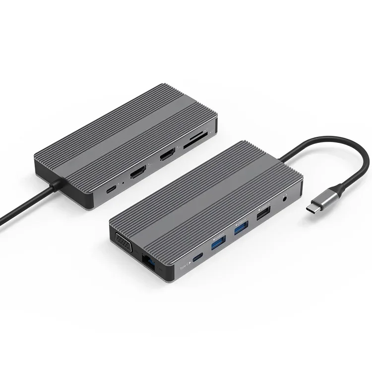 

Type-C docking station, dual HDMI + VGA three-screen special display 12-in-1 notebook docking station VMM3332 converter
