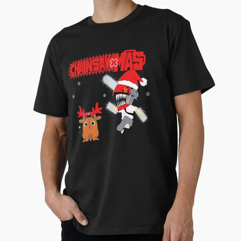 

Chainsaw Xmas Funny Christmas Gift T shirt for Anime lover Large size Tops Manga Graphic Print Y2k Clothes Cartoon Tee