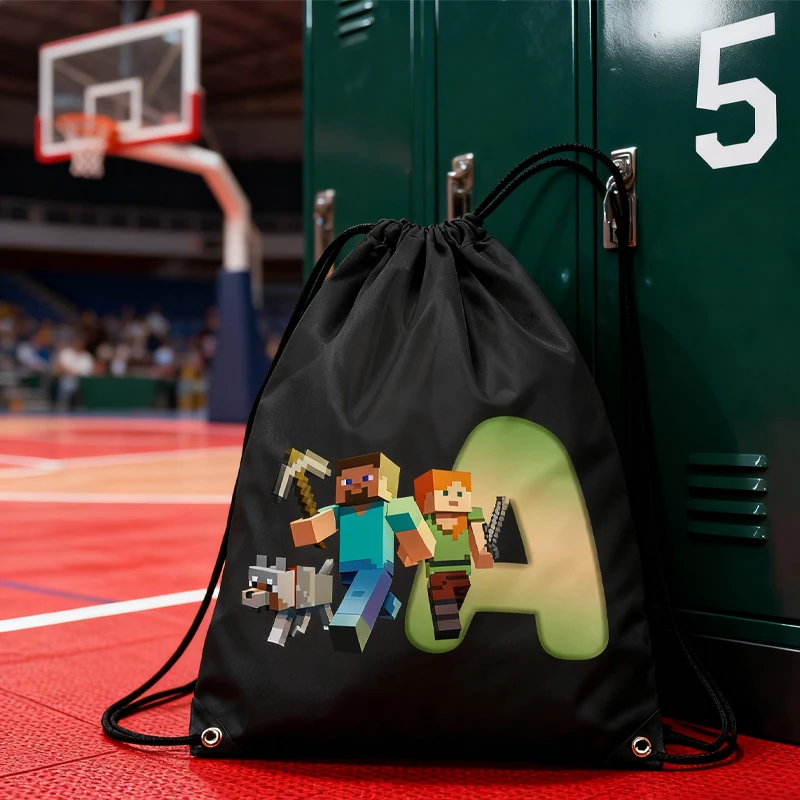 Bolsos de poliéster impermeables con estampado temático de juego, mochila con cordón Minecrafted, bolsas de almacenamiento de ropa portátiles para niños, bolsa de regalos