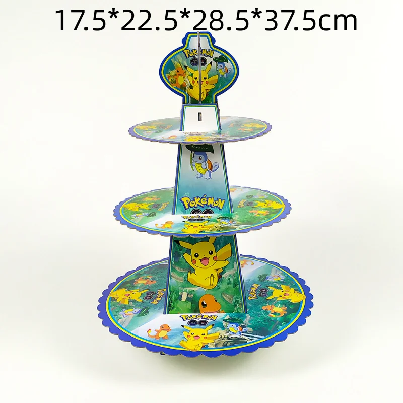 Pokemon Pikachu bambini festa di compleanno decorazione carta alzata per torta a tre livelli Muffin Rack sfondo tovaglie di stoffa Set regalo