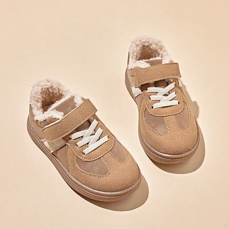 Children's Autumn Winter New Arrival Cotton Sneakers Boys' Girls' Lamb Wool Insulated Retro Casual Shoes Warm Kids' Footwear