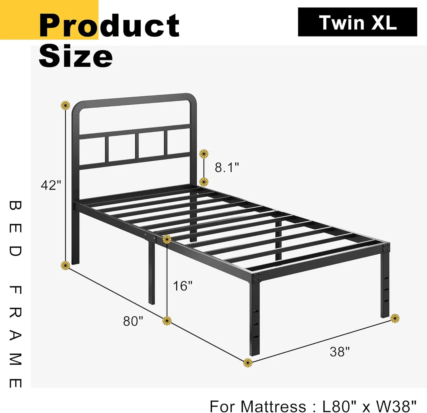 16 Inch Twin Xl Bed Frame With Headboard No Box Spring Needed Metal Platform Heavy Duty Steel Slat Mattress Foundation/Easy