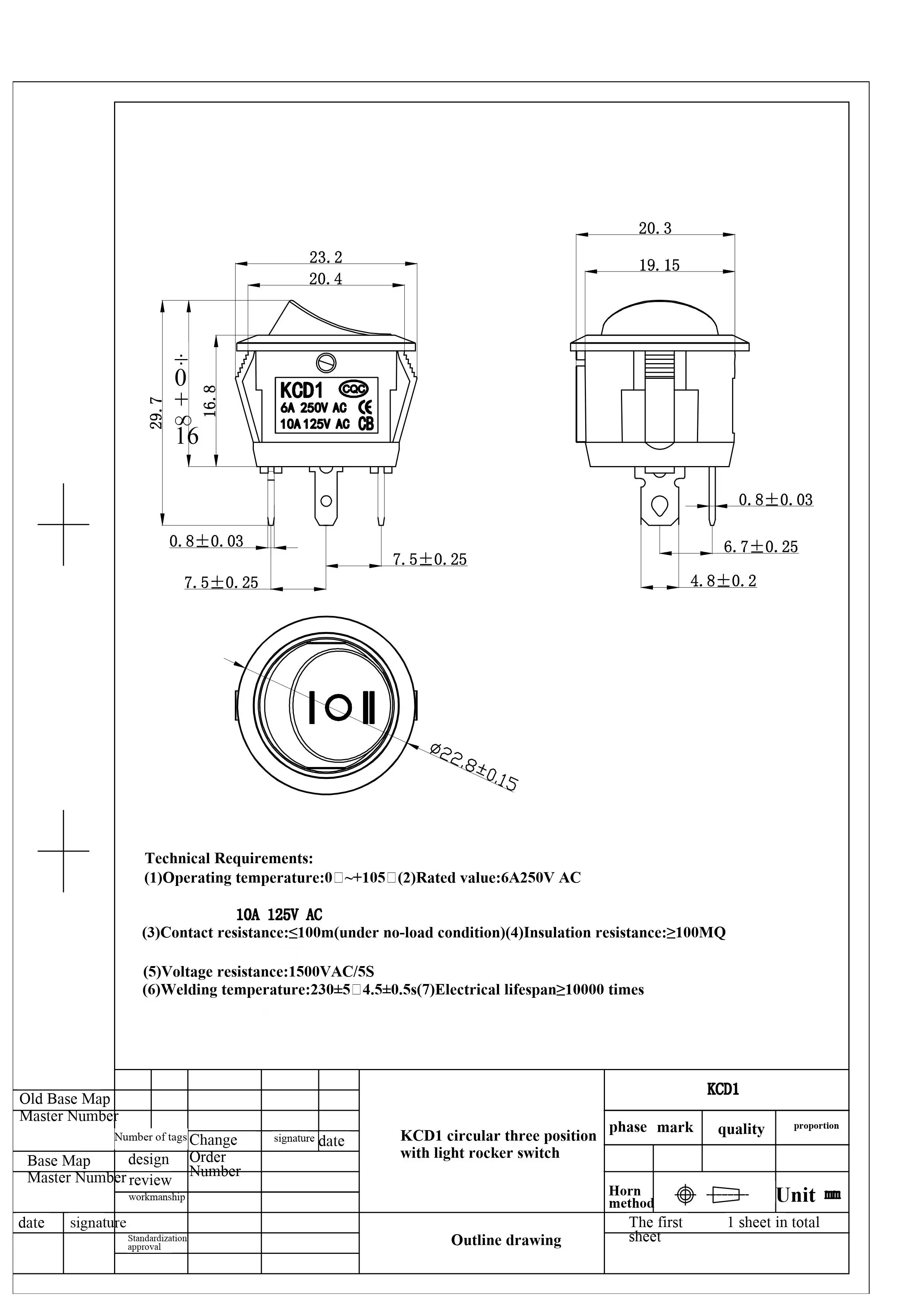 5 Stück 20-mm-Schalter in Bootform mit Licht, 4-polig, 3 Stufen – Detail 5