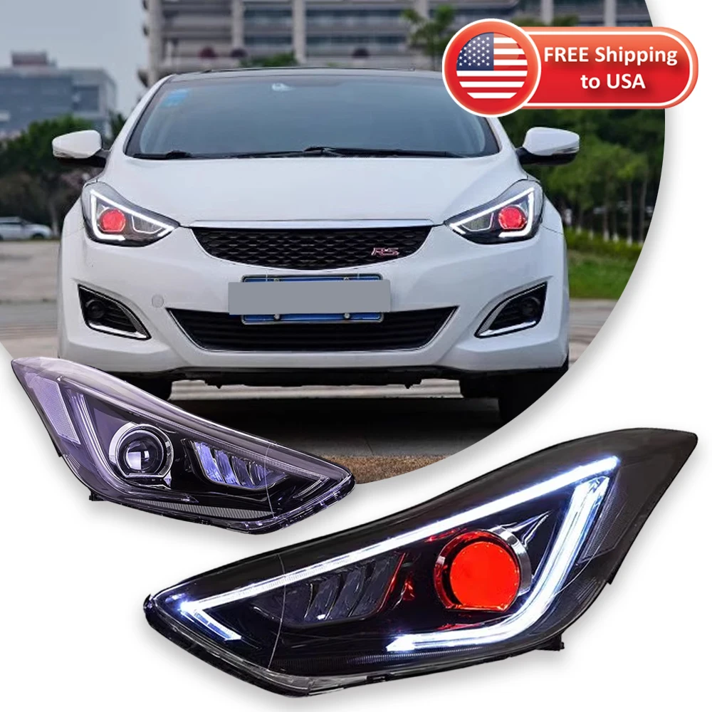 

LED Projector Headlight Assembly For Hyundai Elantra 2012-2017 Headlamps Red Demon Eyes Daytime Running Light