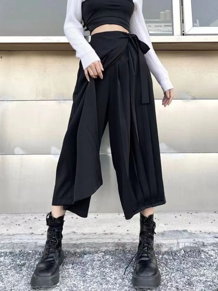 Casual Hosen Frauen Solide Entwickelt Gefälschte Zwei Stücke Frühling Herbst Japanischen Harajuku Streetwear Unregelmäßigen Alle-spiel Jogger Frauen