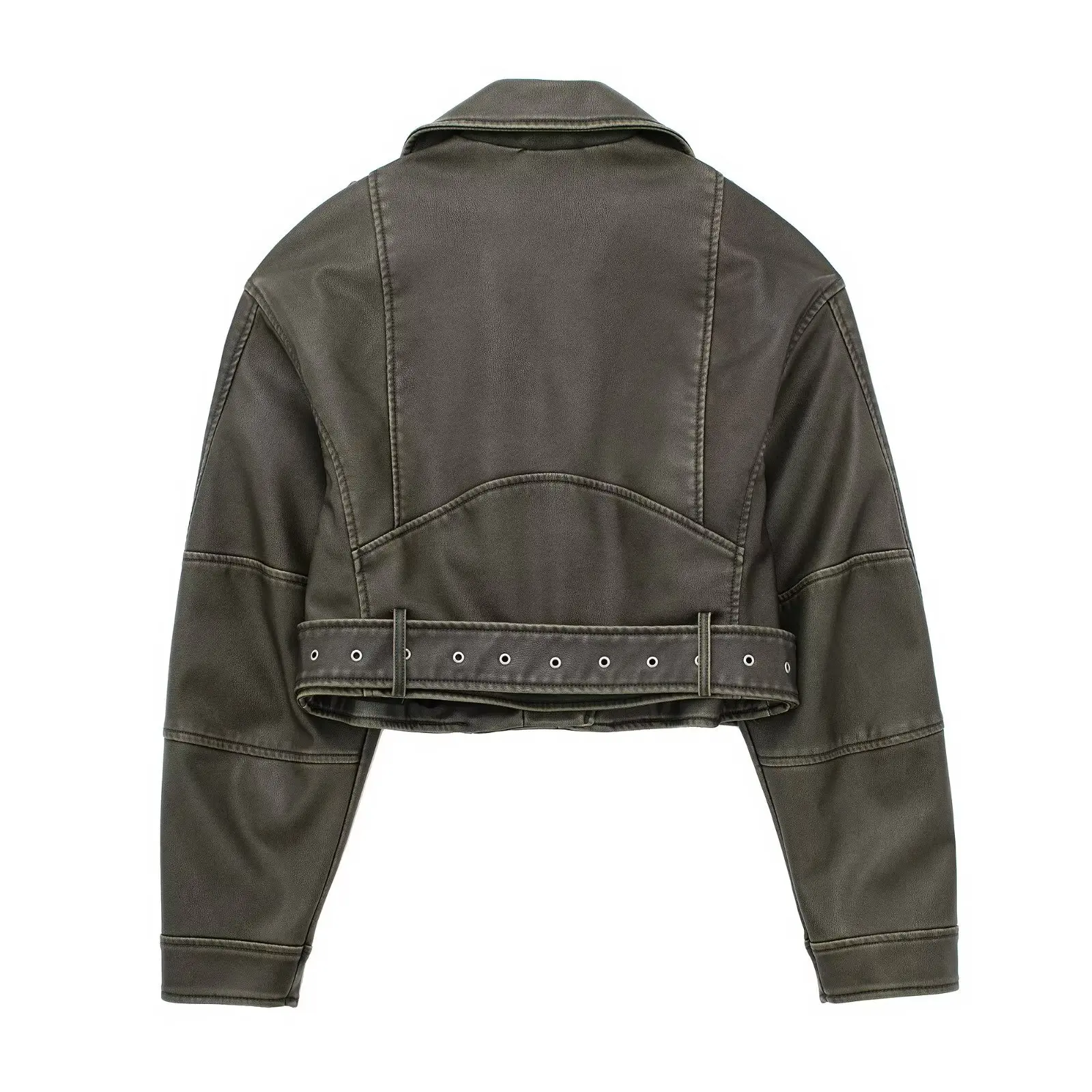 VOLALO-Veste courte en similicuir PU pour femme avec ceinture, manteau de motard rétro, streetwear vintage, fermeture éclair, vêtements d'extérieur pour femme, Y