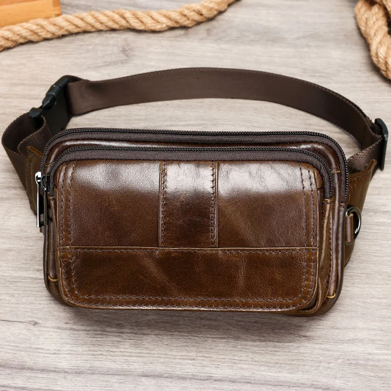 New MEN'S cow leather chest man vintage shoulder bag vintage Casual Male crossbody bag waist packs for men